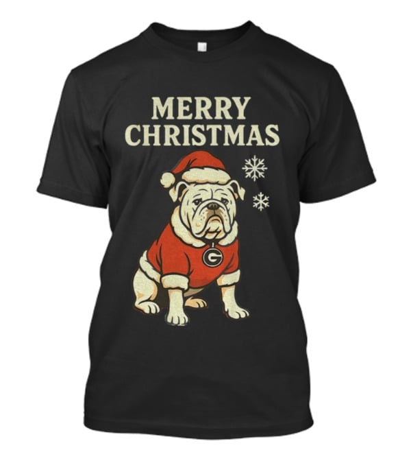 Merry Christmas Georgia Bulldogs Santa Bulldog Snowflakes T-Shirt