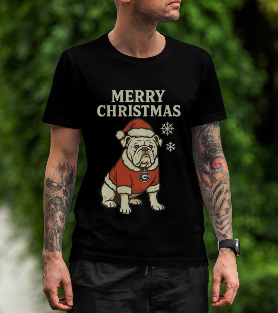 Merry Christmas Georgia Bulldogs Santa Bulldog Snowflakes T-Shirt