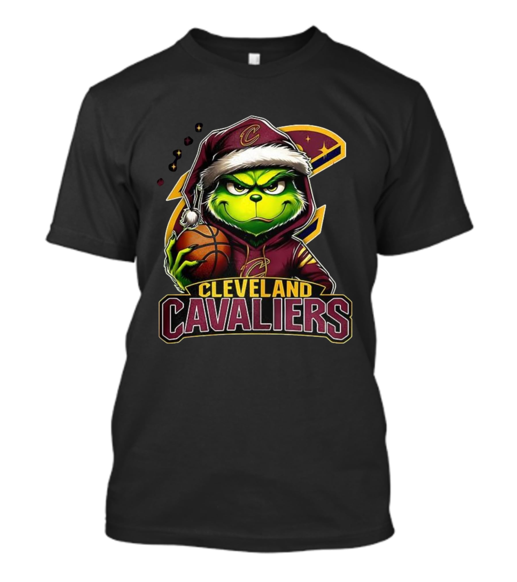 Cleveland Cavaliers Christmas Grinch Santa Hat Holding Basketball T-Shirt