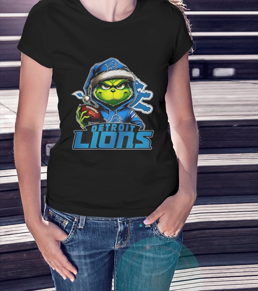 Detroit Lions NFL Grinch Christmas Football Theme T-Shirt