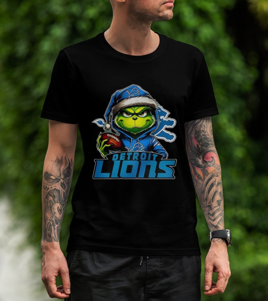 Detroit Lions NFL Grinch Christmas Football Theme T-Shirt