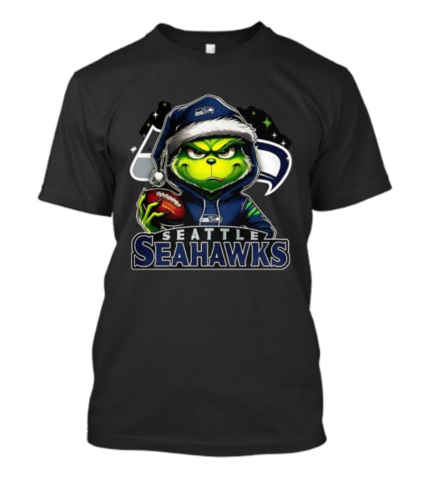 Seattle Seahawks NFL Grinch Santa Hat Christmas T-Shirt