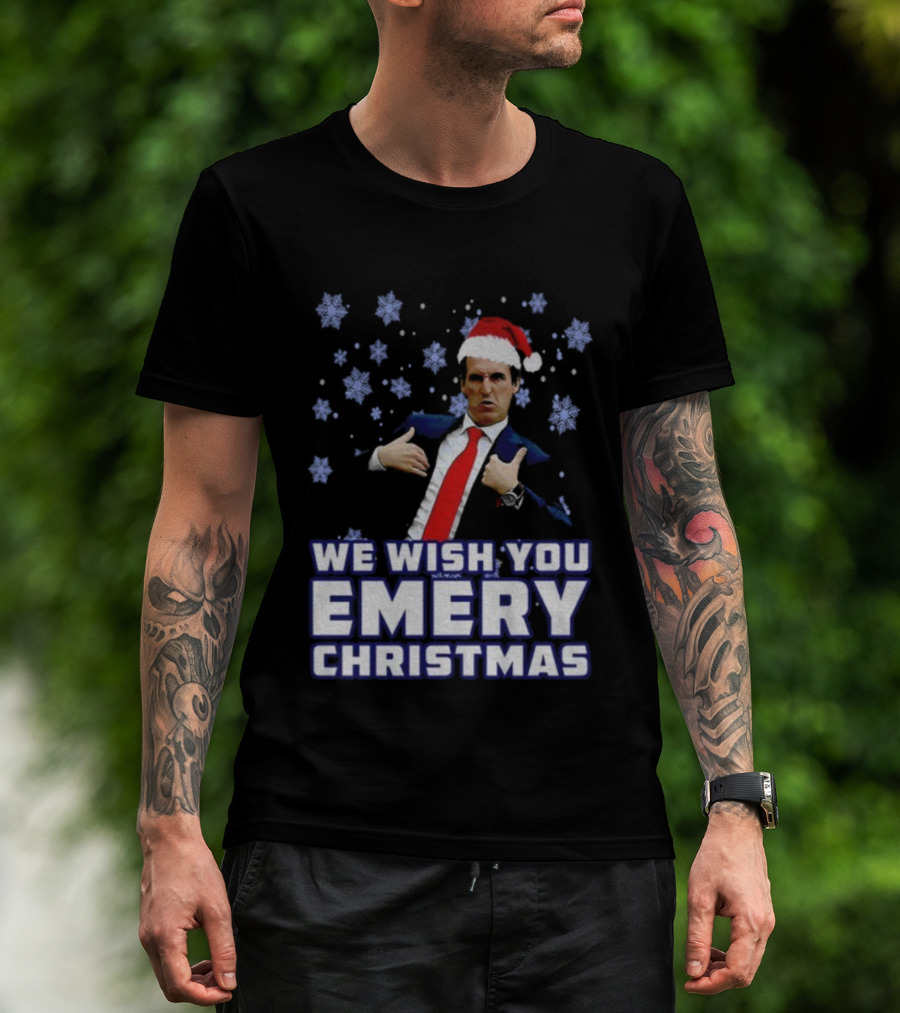 Unai Emery Santa Hat We Wish You Emery Christmas Holiday Design T-Shirt