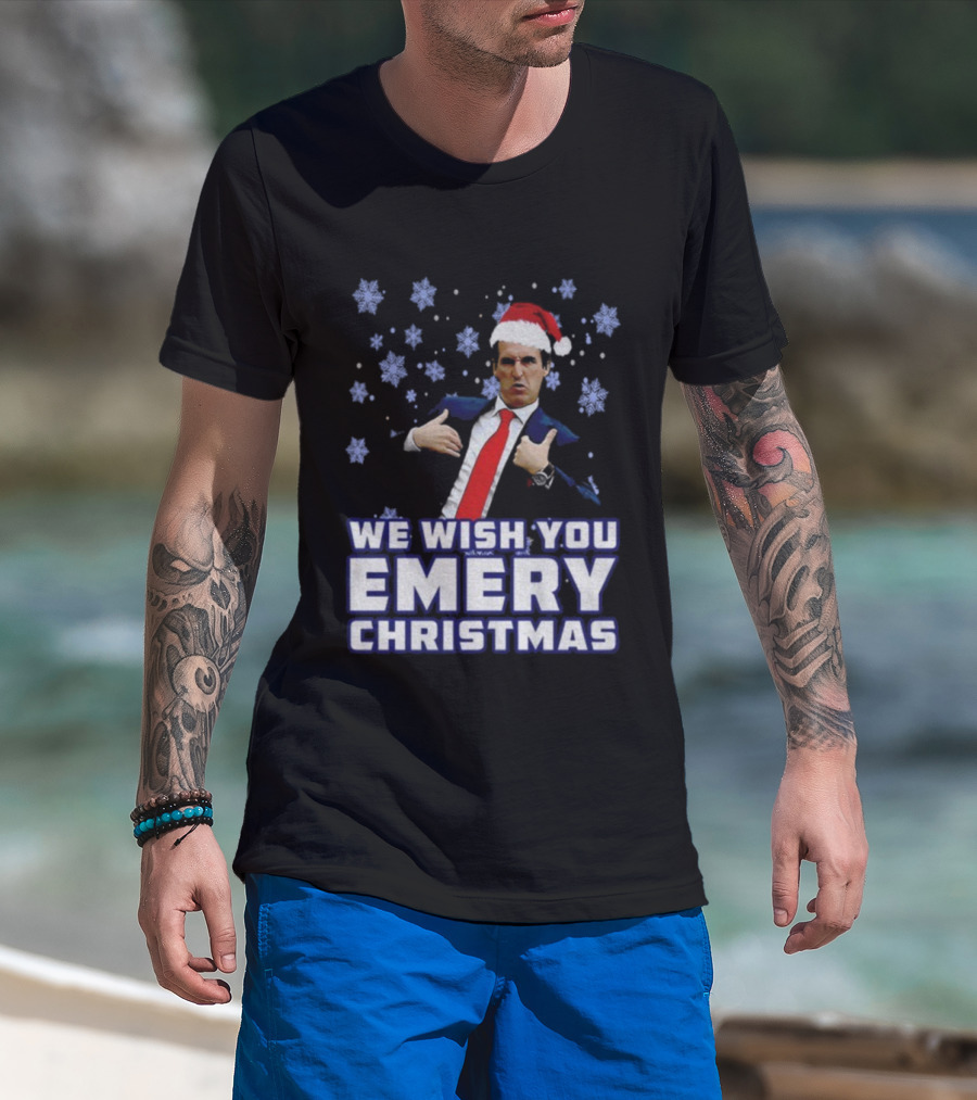 Unai Emery Santa Hat We Wish You Emery Christmas Holiday Design T-Shirt