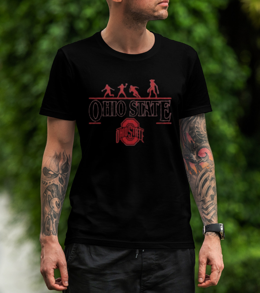 Ohio State Buckeyes Stranger Things Demogorgon 2025 Upside Down Football Players Silhouette T-Shirt