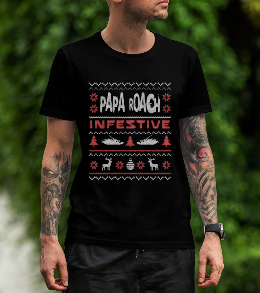 Papa Roach Infestive Ugly Christmas Holiday Festive Sweater Style T-Shirt