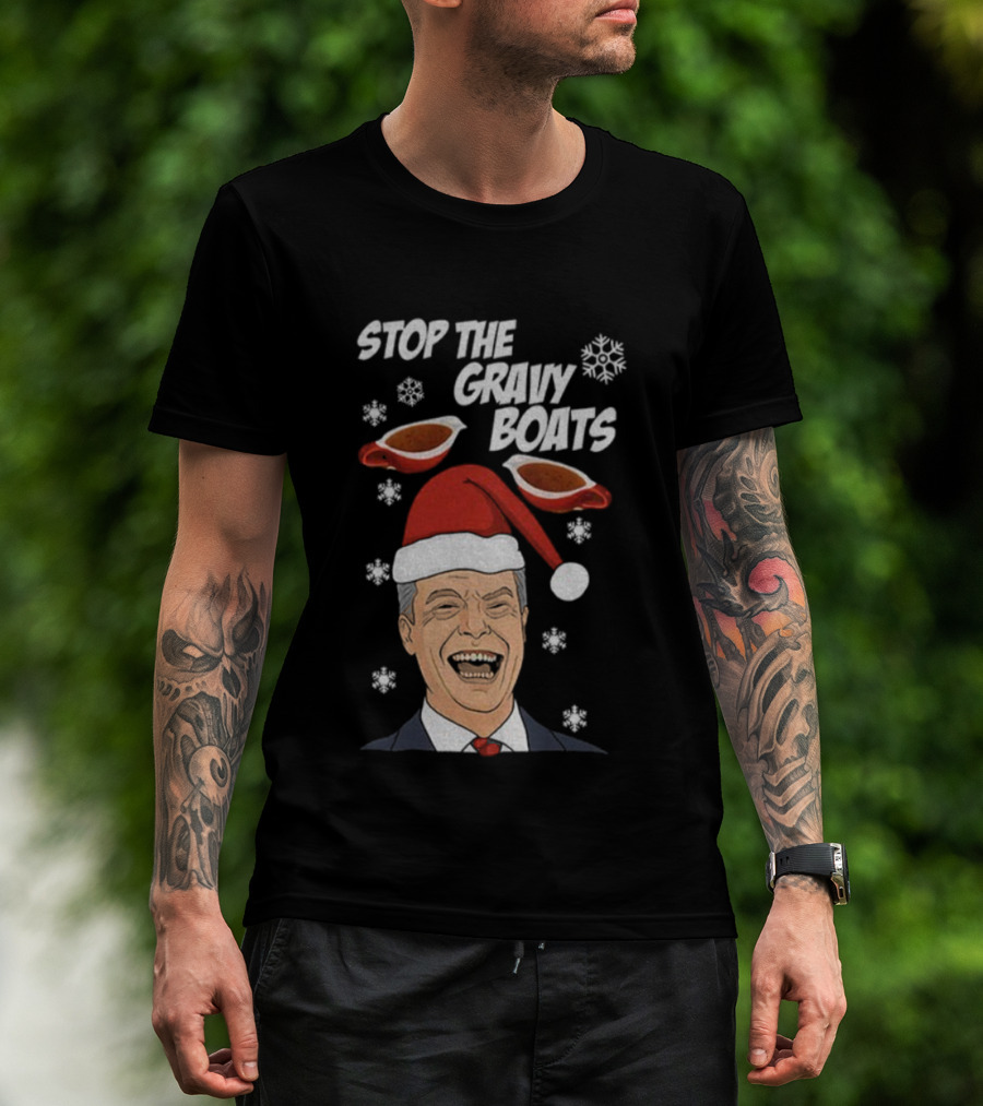 Stop The Gravy Boats Snowflakes Santa Hat Funny Christmas T-Shirt