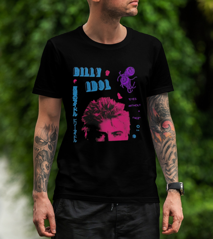 Billy Idol Eyes Without A Face Japanese Text Retro Style T-Shirt