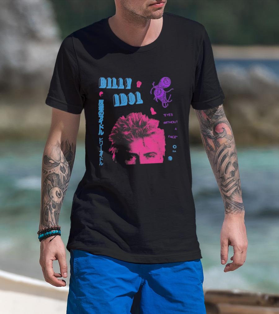Billy Idol Eyes Without A Face Japanese Text Retro Style T-Shirt