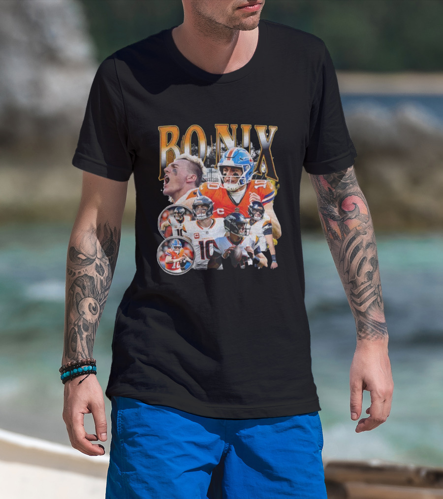 Bo Nix Denver Broncos Inspired Football Fan Gear T-Shirt
