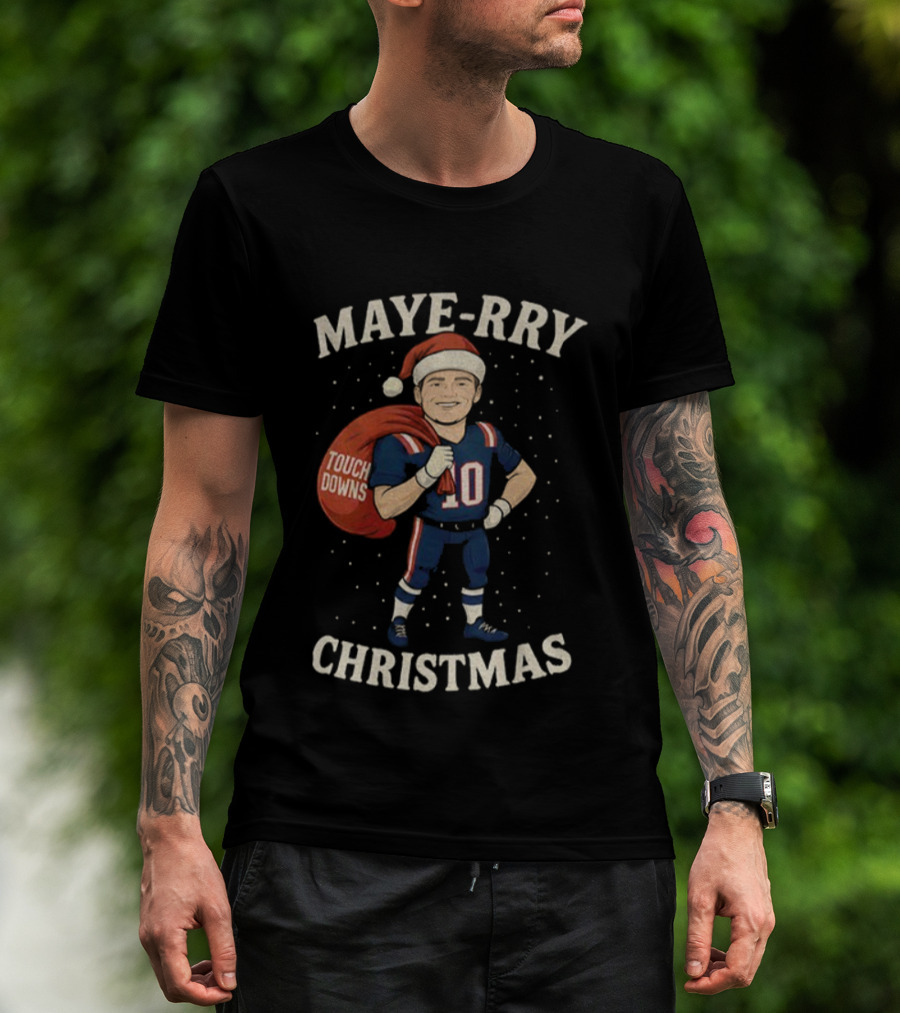 Maye-Rry Touchdowns Christmas Football Santa T-Shirt