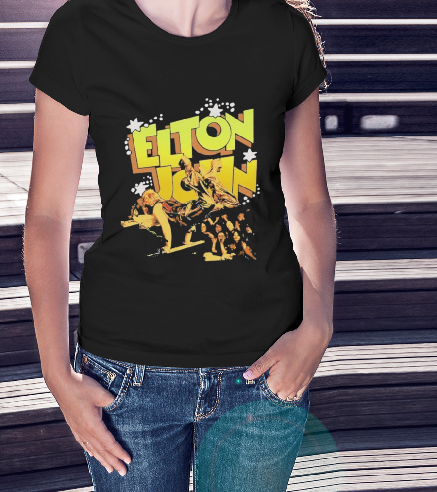 Elton John Live Performance Stars Retro Style T-Shirt