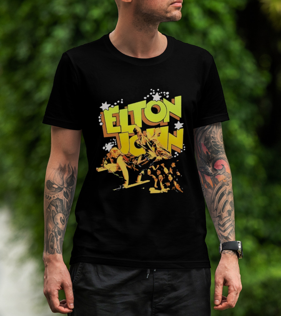 Elton John Live Performance Stars Retro Style T-Shirt