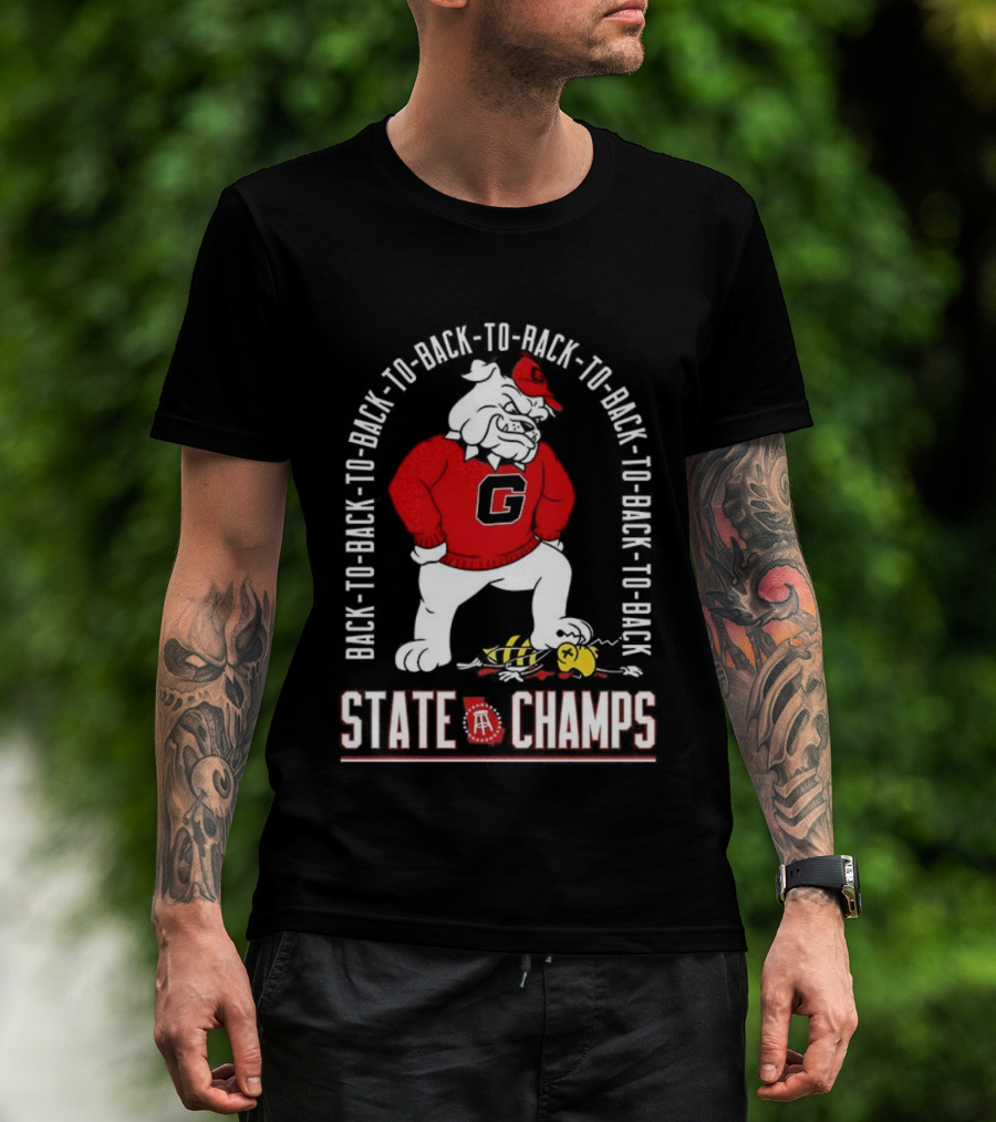 Georgia Bulldogs Vs Georgia Tech Yellow Jackets Back-to-Back-to-Back State Champs T-Shirt