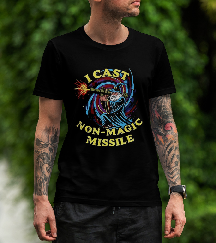 I Cast Non-Magic Missile Wizard Rocket Fantasy Art T-Shirt