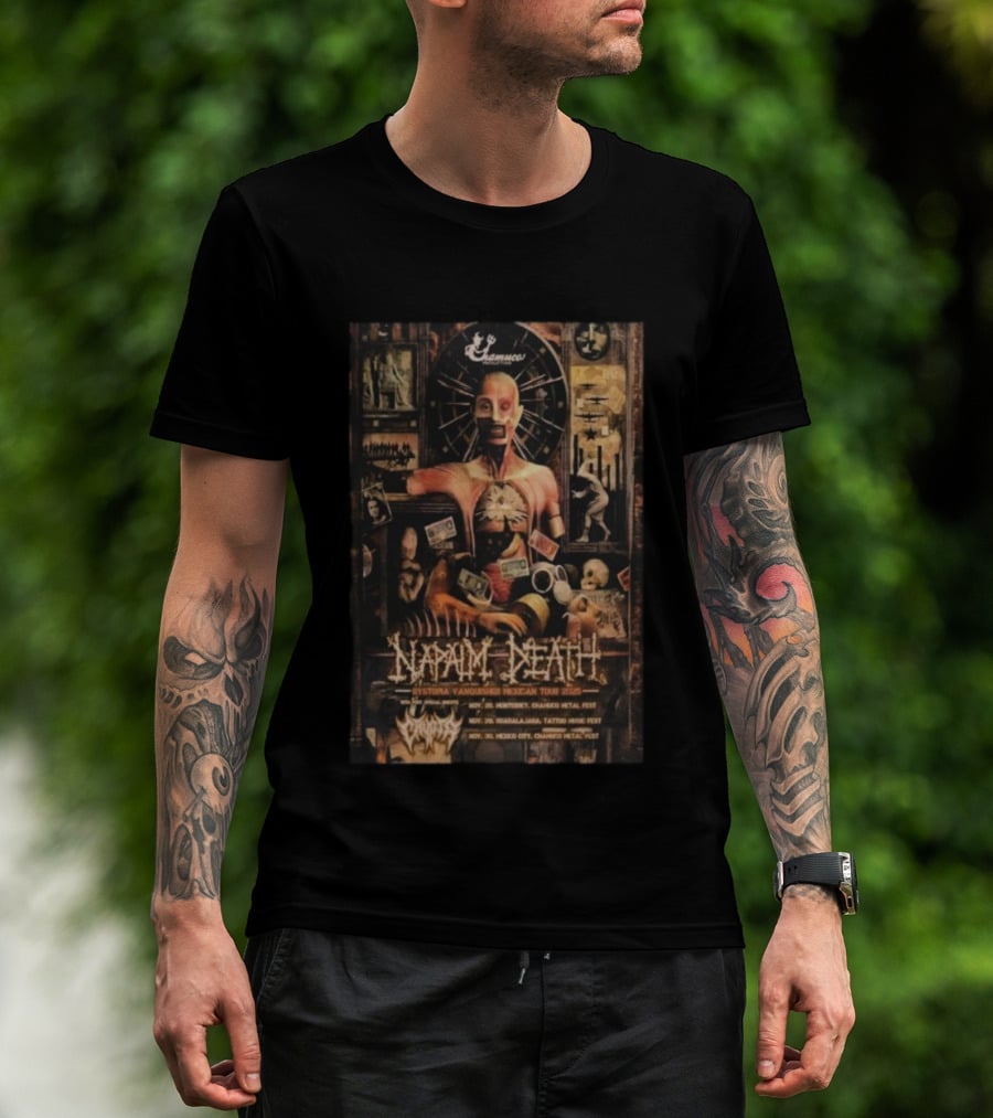 Napalm Death 2025 Dystopia Vanquished Mexican Tour Chamuco Metal Fest Artwork T-Shirt