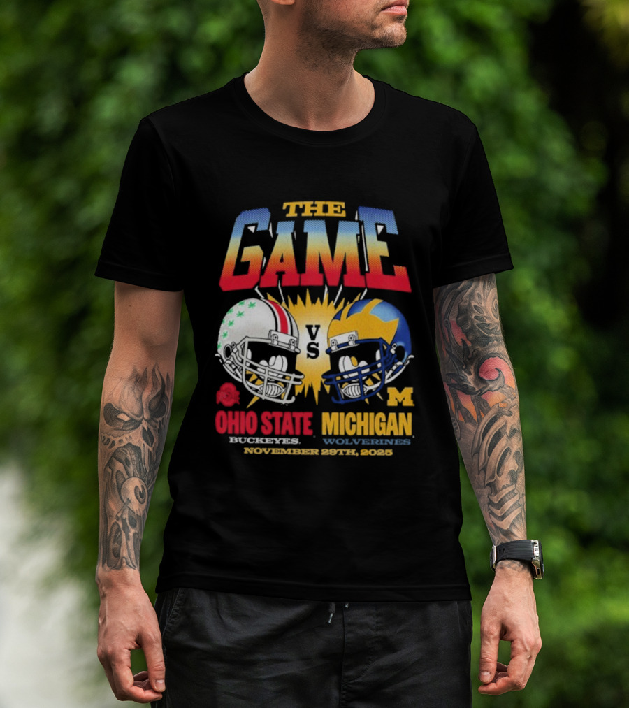Ohio State Buckeyes Vs Michigan Wolverines The Game November 29th 2025 Helmet Rivalry Showdown T-Shirt