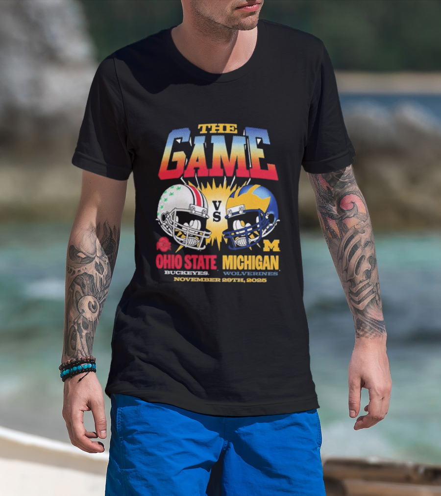 Ohio State Buckeyes Vs Michigan Wolverines The Game November 29th 2025 Helmet Rivalry Showdown T-Shirt