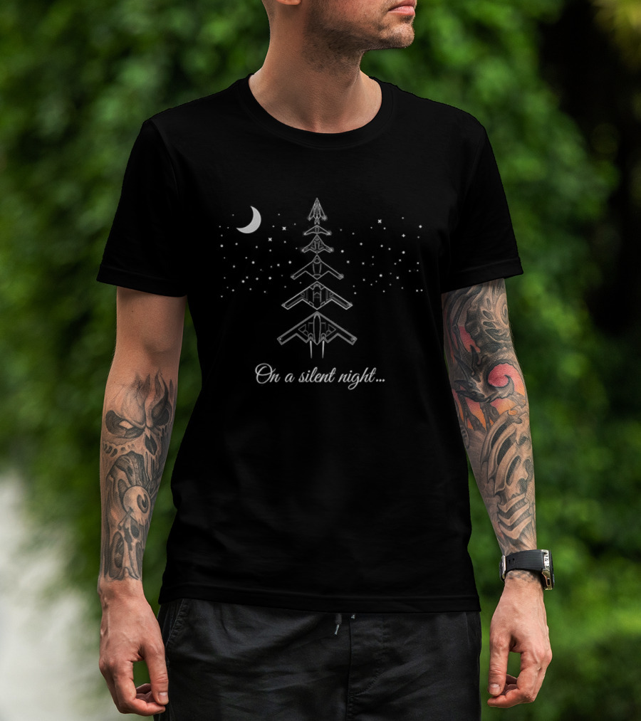 On A Silent Night The War Zone B 21 Raider Christmas Tree Moon Snow T-Shirt