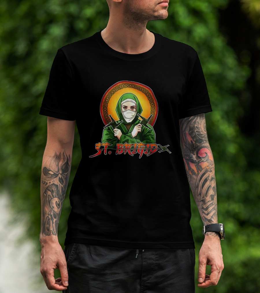 Saint Brigid Of Kildare Ninja Warrior Icon With Weapons T-Shirt