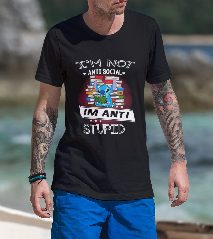 I'm Not Anti Social I'm Anti Stupid Stitch Reading Book T-Shirt
