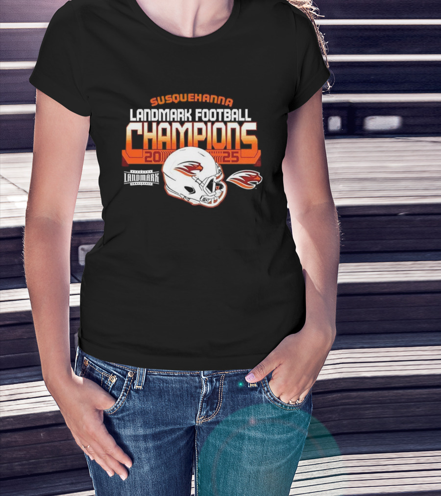 Susquehanna River Hawks Landmark Football Champions 2025 Helmet T-Shirt