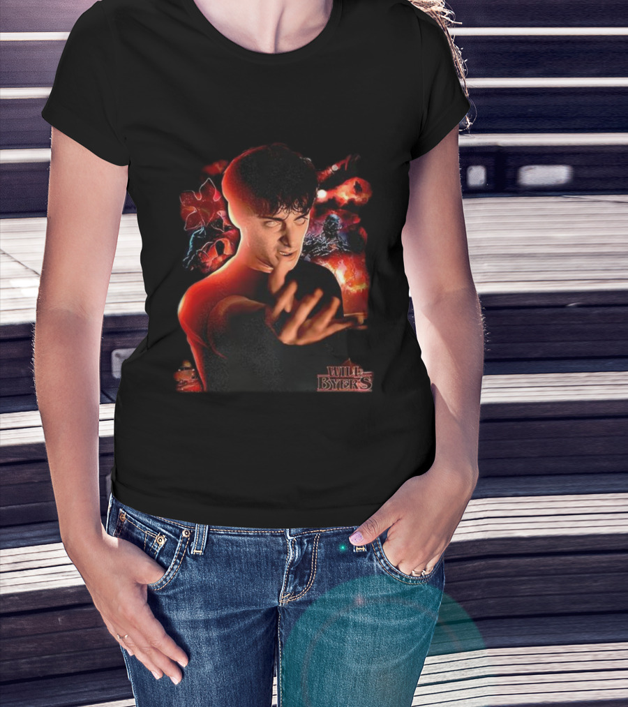 Stranger Things Will Byers Character Dark Red Fiery Background T-Shirt