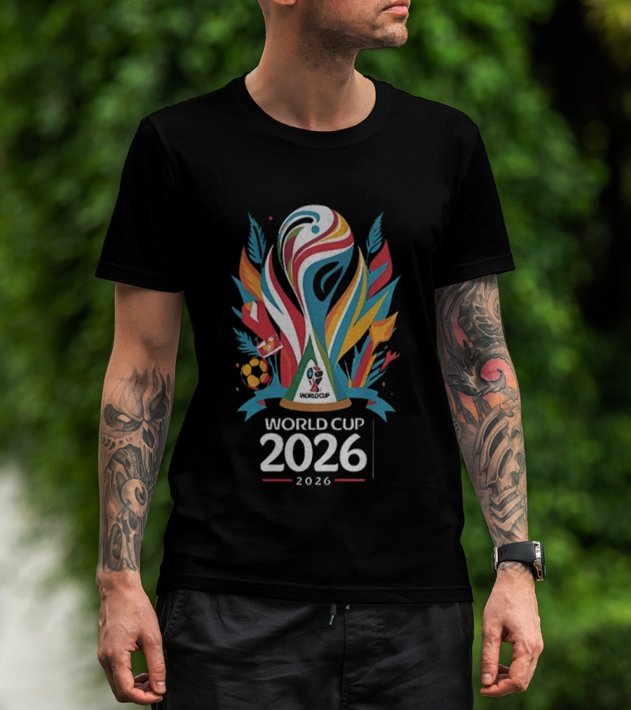 World Cup 2026 Soccer Trophy Logo Colorful Leaves Design T-Shirt
