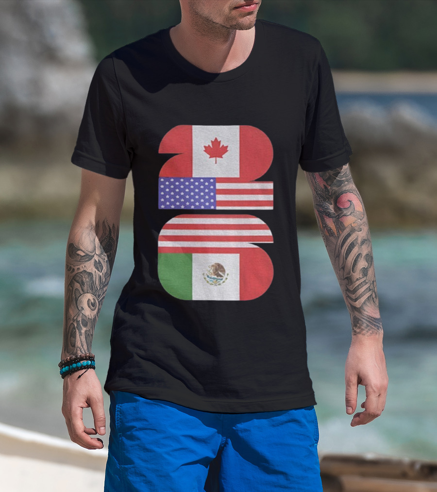 World Cup 2026 USA Canada Mexico Flag Design T-Shirt