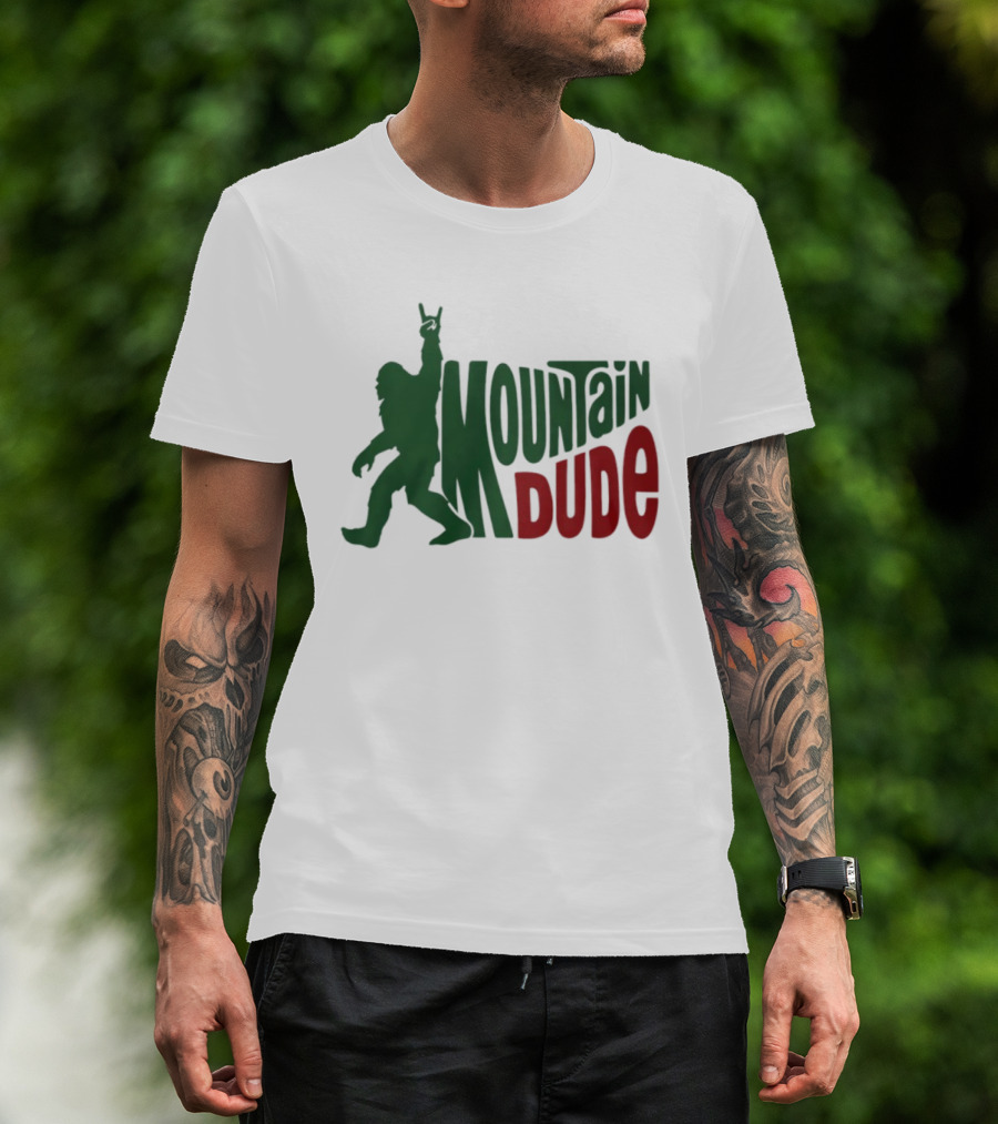 Bigfoot Mountain Dude Dark Green Silhouette With Red Text T-Shirt