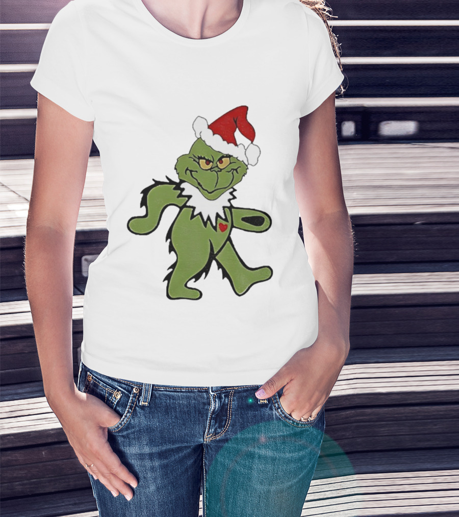 Grinch Wearing Santa Hat Dancing Bear Christmas T-Shirt