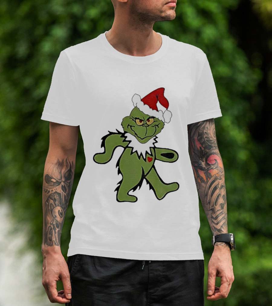 Grinch Wearing Santa Hat Dancing Bear Christmas T-Shirt