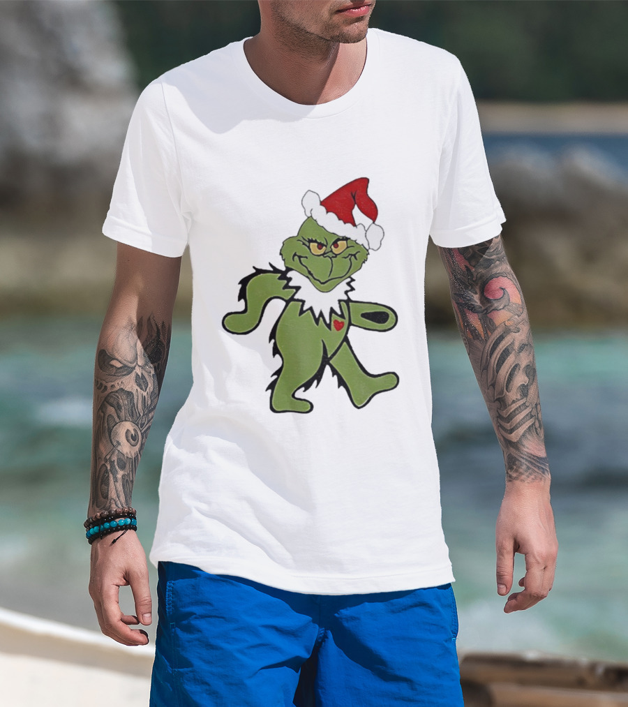 Grinch Wearing Santa Hat Dancing Bear Christmas T-Shirt