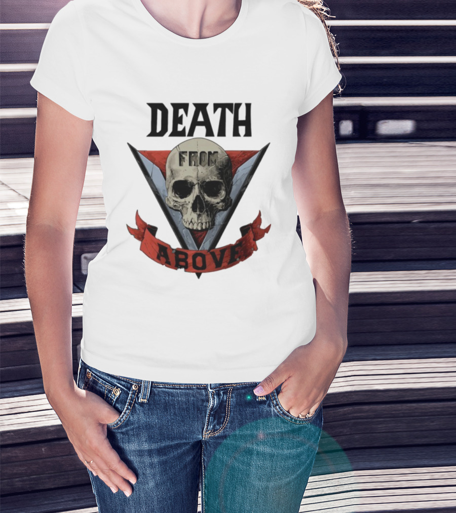 Skull Death From Above V Emblem Red Banner T-Shirt