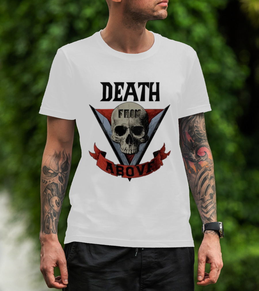 Skull Death From Above V Emblem Red Banner T-Shirt