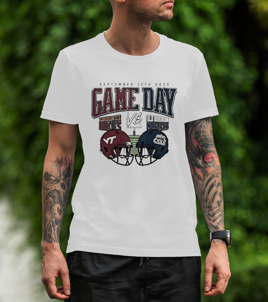 Virginia Tech Hokies Vs Old Dominion Monarchs September 13th 2025 Gameday Helmet Matchup T-Shirt