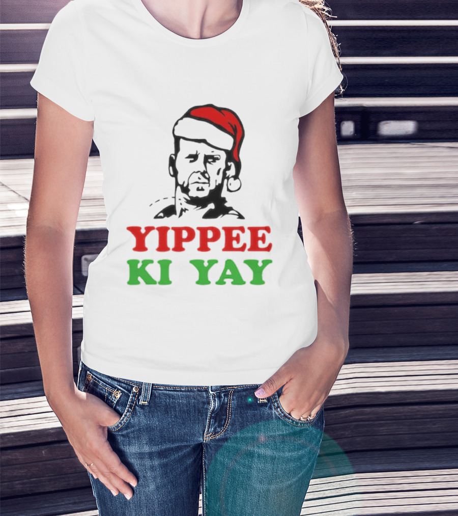 Yippee Ki Yay Die Hard Christmas Bruce Willis Santa Hat T-Shirt
