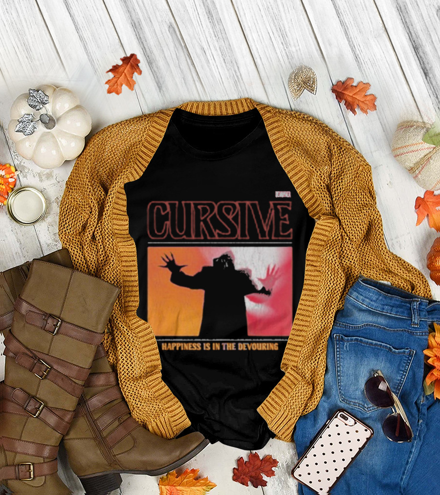 Cursive Happiness Is in the Devouring Silhouette and Vibrant Gradient T-Shirt