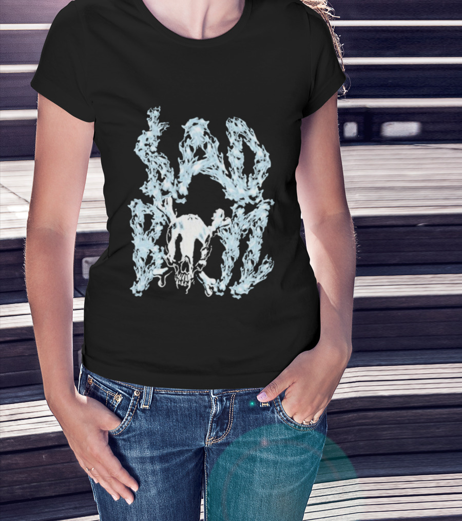 Sad Boyz Chrome Skull Font Blue Icy Flames T-Shirt