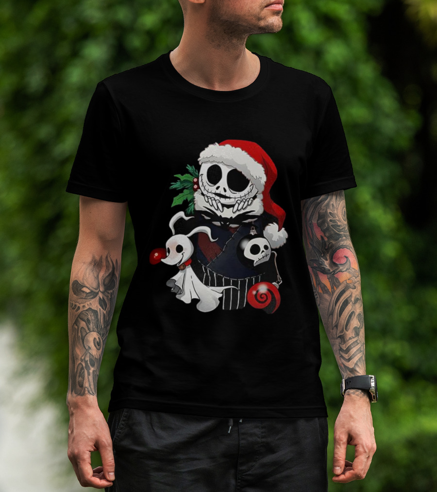 Jack Skellington Zero Santa Hat The Nightmare Before Christmas Holiday Stocking Stuffer T-Shirt