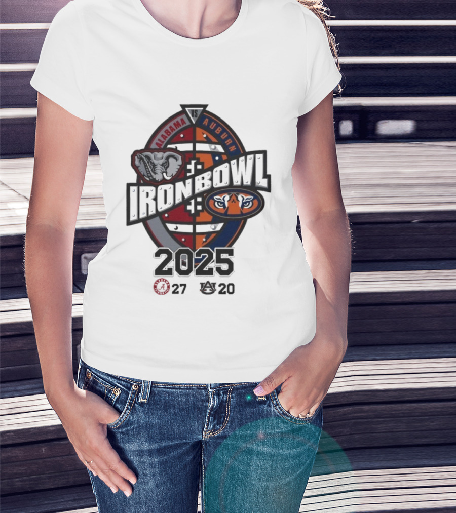 Alabama Vs Auburn Iron Bowl 2025 Football Rivalry Score 27-20 T-Shirt