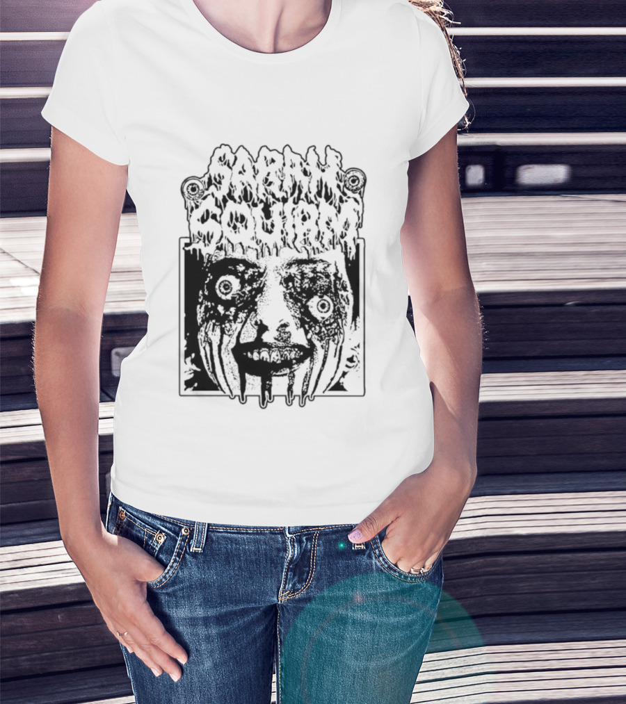 Sarah Squirm Horror Metal Face Graphic T-Shirt