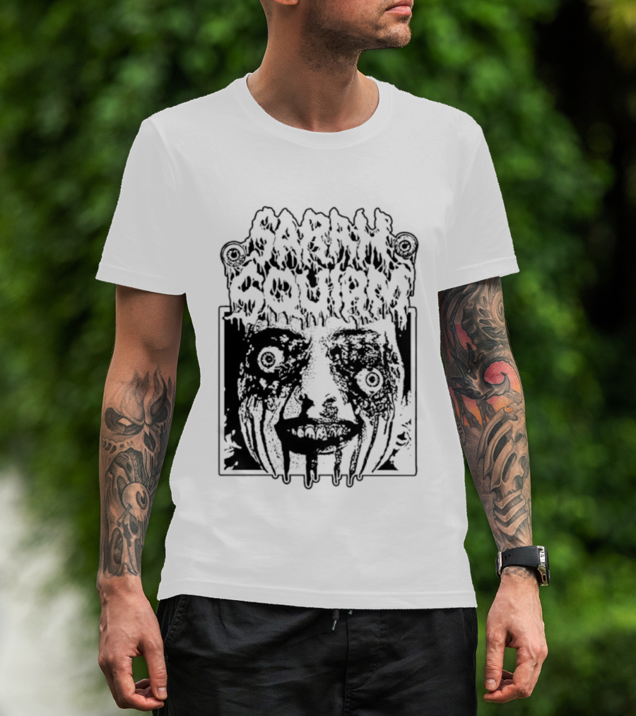 Sarah Squirm Horror Metal Face Graphic T-Shirt