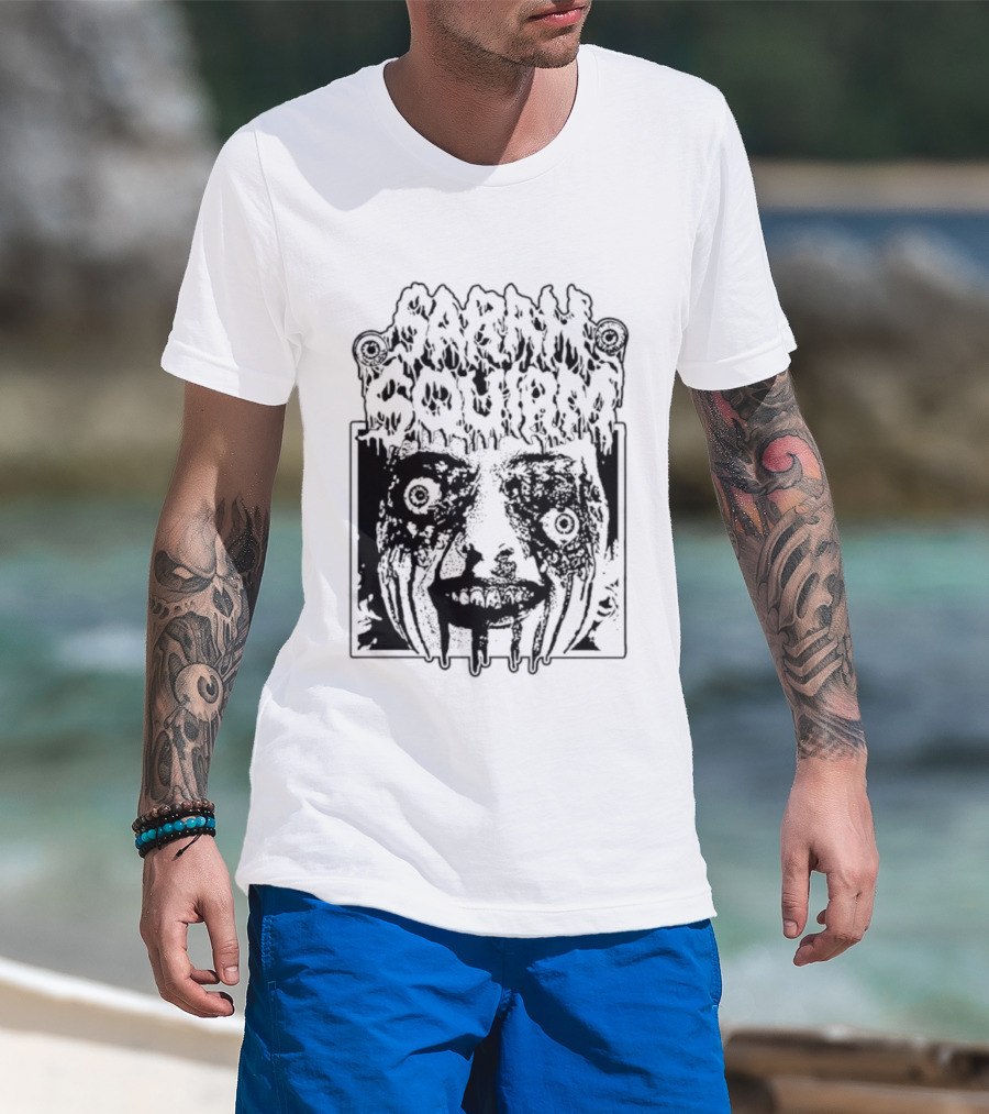 Sarah Squirm Horror Metal Face Graphic T-Shirt