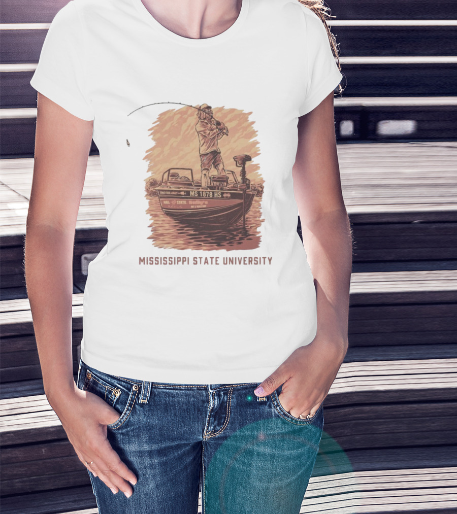 Mississippi State University Bulldogs Bass Fishing MS 1878 Hail State T-Shirt