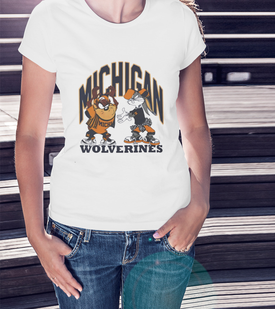 Michigan Wolverines Basketball Tasmanian Devil Bugs Bunny Crossover T-Shirt