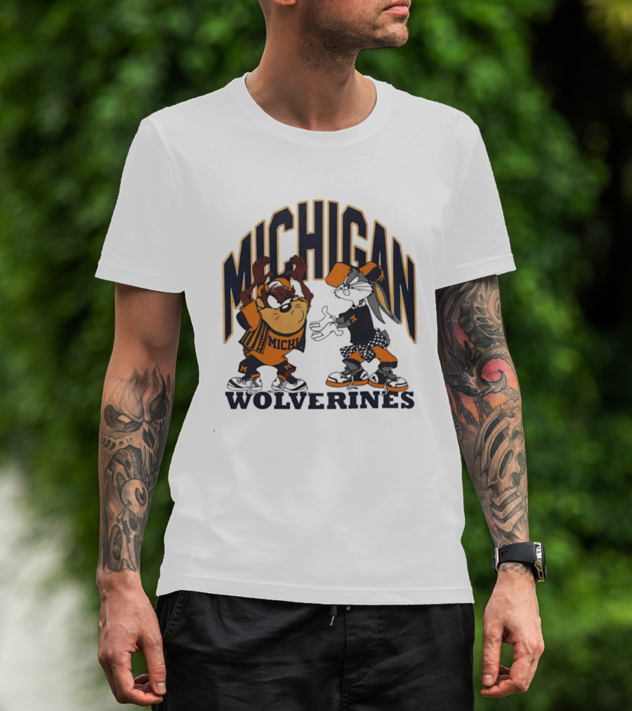 Michigan Wolverines Basketball Tasmanian Devil Bugs Bunny Crossover T-Shirt