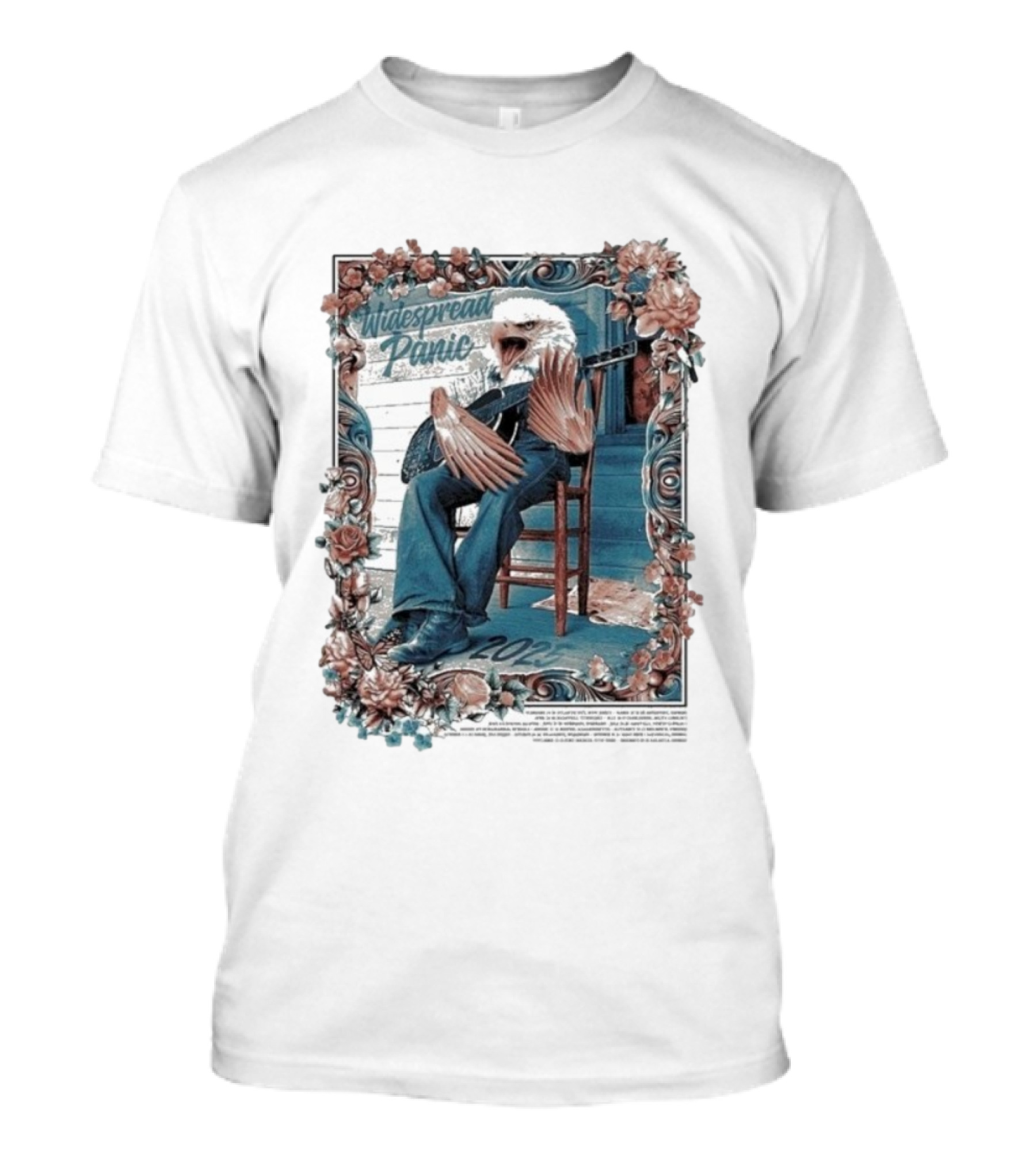 Widespread Panic 2025 Eagle Tour With Guitar And Floral Frame T-Shirt