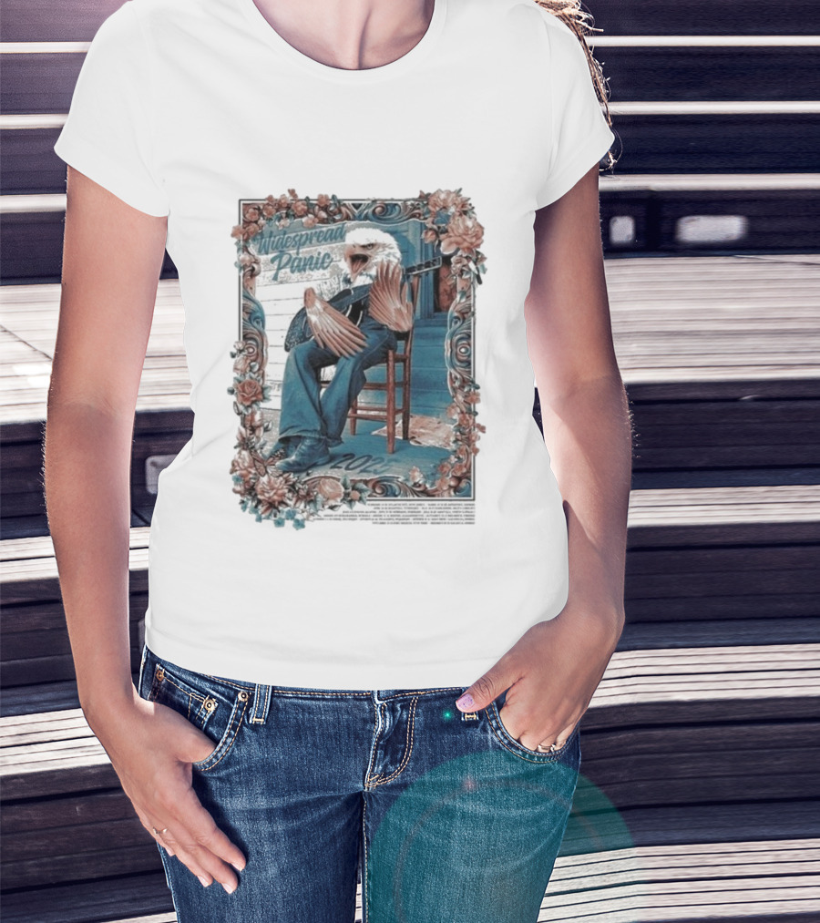 Widespread Panic 2025 Eagle Tour With Guitar And Floral Frame T-Shirt