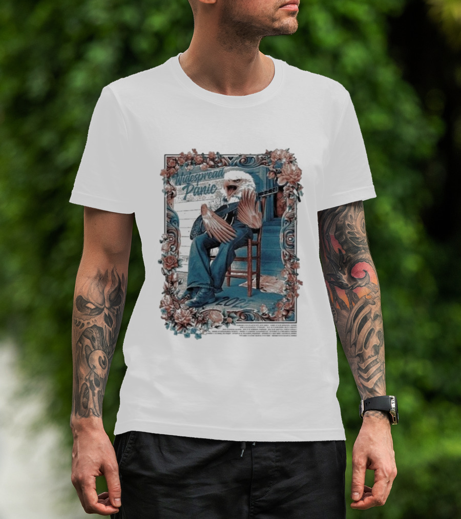 Widespread Panic 2025 Eagle Tour With Guitar And Floral Frame T-Shirt